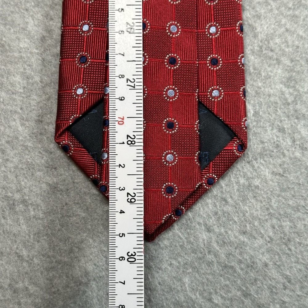 Jos A Bank Red Silk Tie Geometric Dot Pattern Classic Mens 59x3.5" - Picture 5 of 6